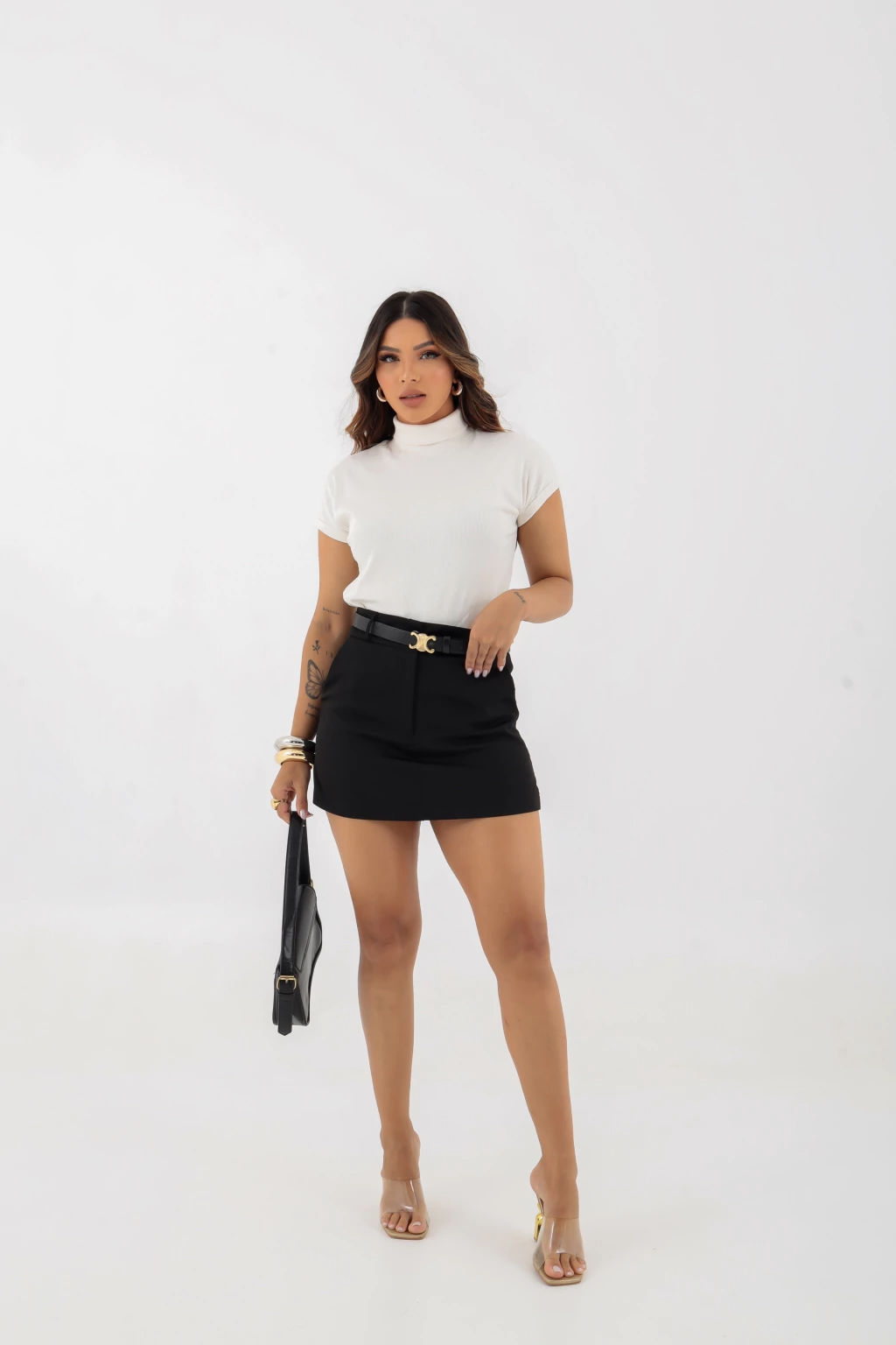 Blusa Canelada, Gola Alta, Manga Curta - BellaCECÍLIA