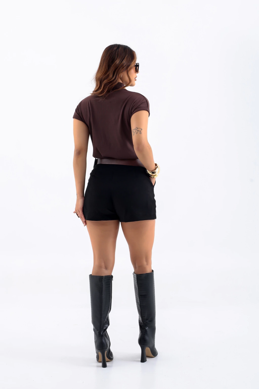 Blusa Canelada, Gola Alta, Manga Curta - BellaCECÍLIA