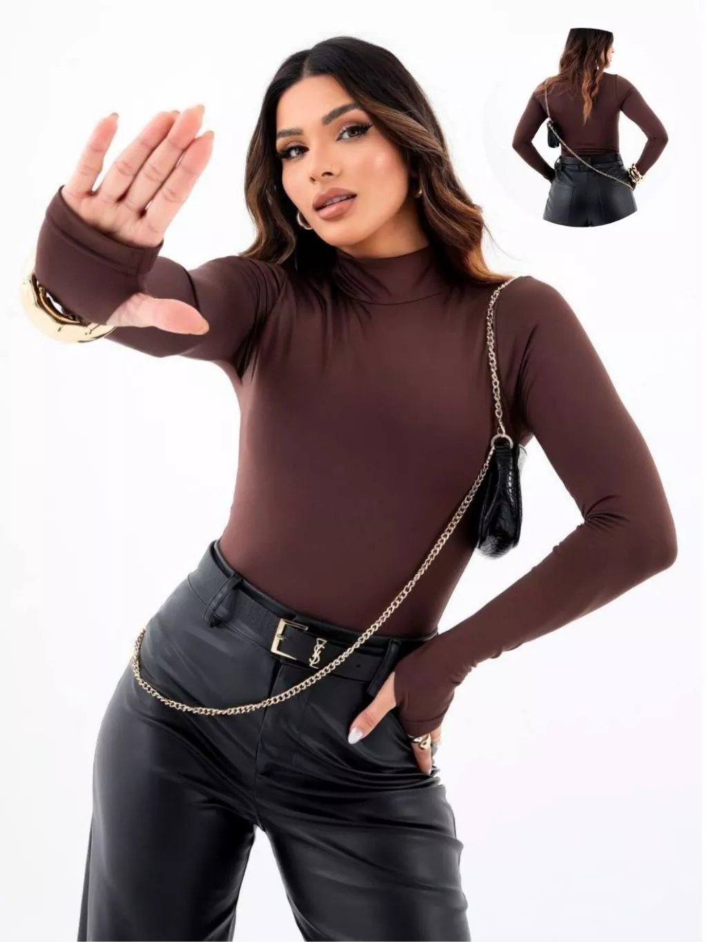 Blusa Gola Alta, Manga Longa e Abertura para o Dedo – BellaCECÍLIA