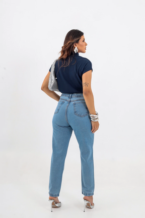 Blusa Canelada, Gola Alta, Manga Curta - BellaCECÍLIA