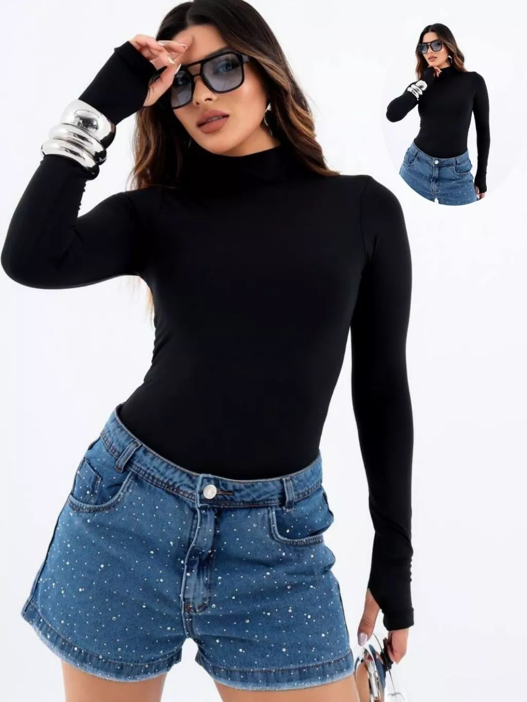 Blusa Gola Alta, Manga Longa e Abertura para o Dedo – BellaCECÍLIA